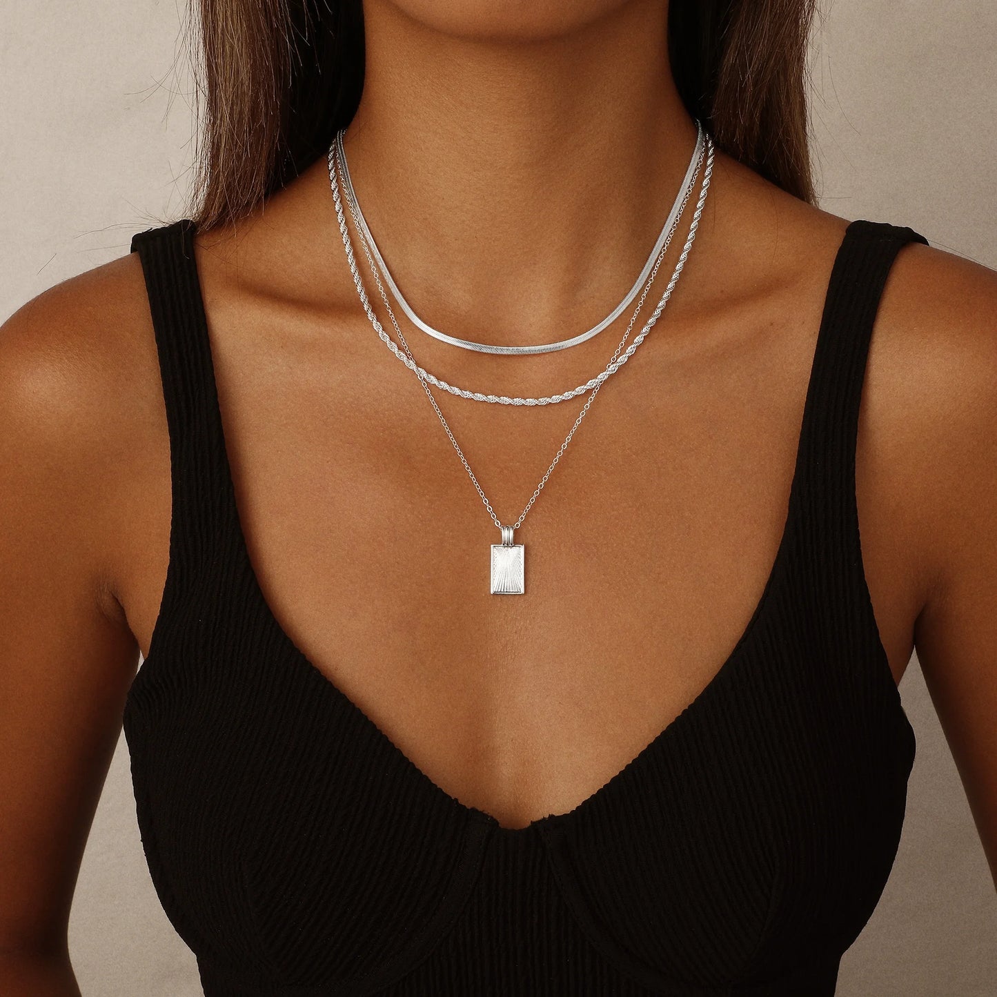 Silver Plated Necklace for Women Necklaces Dainty Layered Necklaces Simple Stackable Pendant Necklaces Herringbone Rope Chain Choker Jewelry