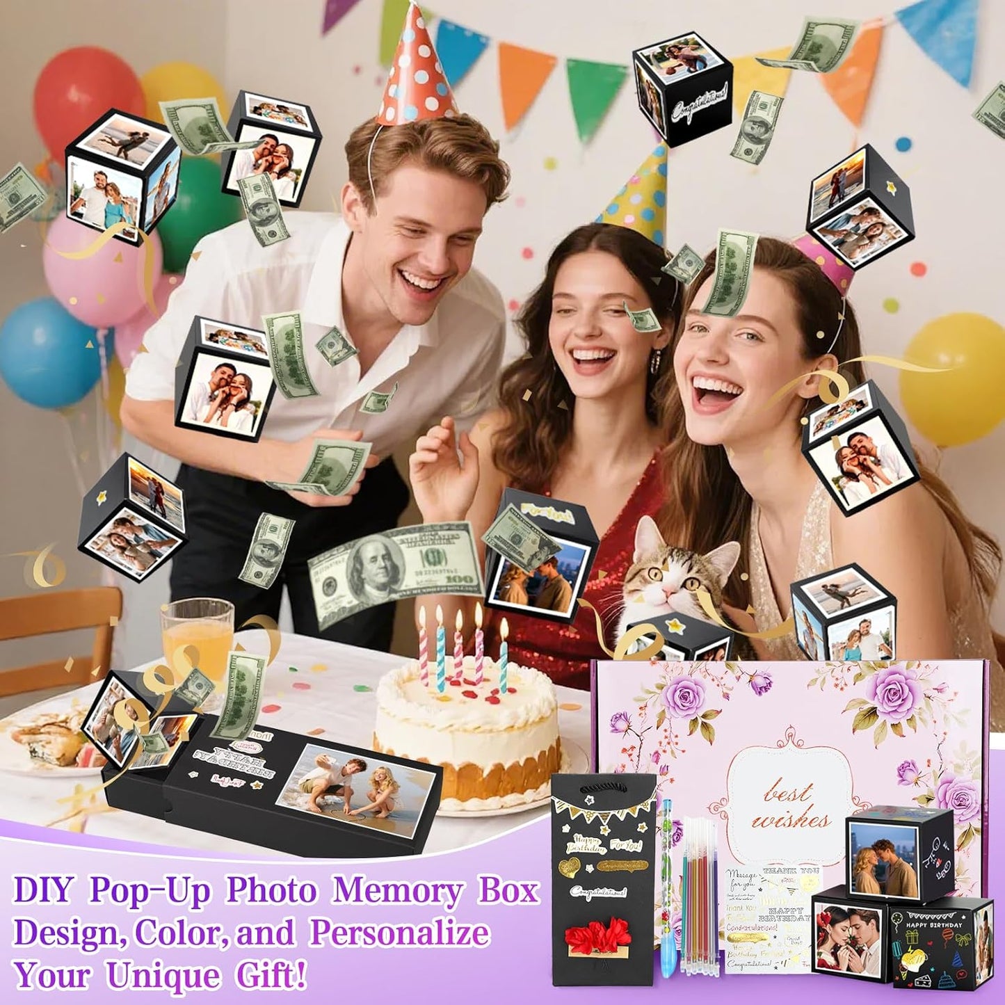 Birthday Mothers Day Gifts for Mom, 21PCS DIY Photo Pop up Box Get Well Soon Gifts Baskets for Women, Spa Care Package after Surgery Feel Better Inspirational Birthday Gift for Women Wife Grandma
