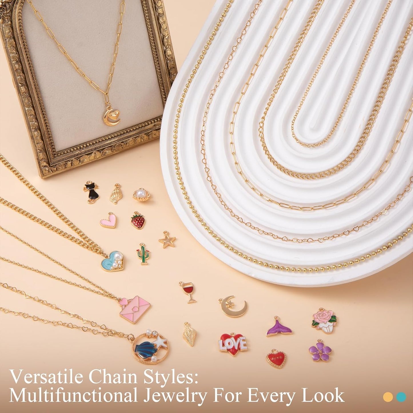 16.4 FT Gold Chain for Jewelry Making, Jewelry Making Chains Kit with Jump Rings/Lobster Clasps/Connectors/Charms/Pliers, Stainless Steel Necklace Chains for DIY Craft