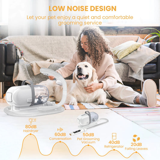 Pet Grooming Vacuum for Dogs & Cats, 13000Pa Suction, 5-In-1 Grooming Kit with Low Noise, 2.5L Dust Cup, Wireless Clippers, Deshedding Brush – Professional At-Home Pet Hair Cleaner
