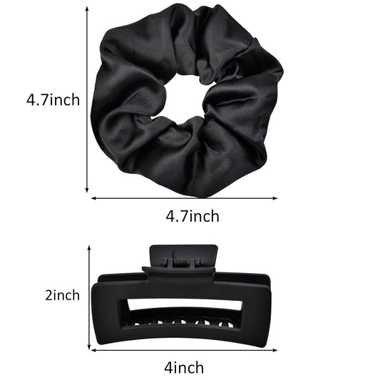 8Pcs Hair Clips and Scrunchies Set - 4 Medium Claw Clips for Women, Non-Slip Matte Hair Claws, 4 Large Satin Scrunchies, Hair Accessories Set for Thick Thin Hair, Neutral Color, Daily Use