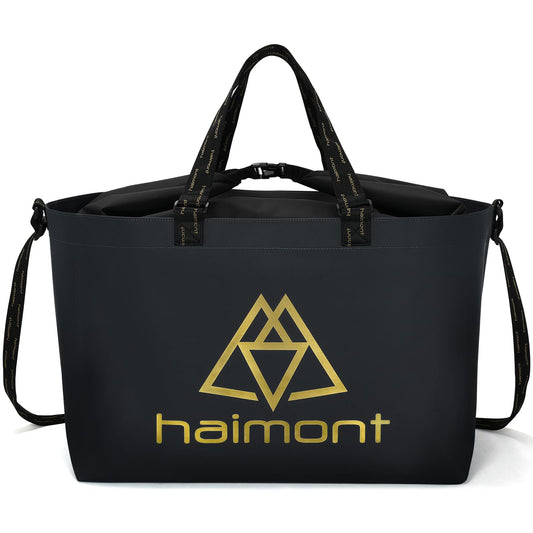 Haimont Extra Large Waterproof Utility Beach Tote Bag TPU Sandproof Expand Wetsuit Changing Bag Storage Roll Top Totes for Boat and Pool Black