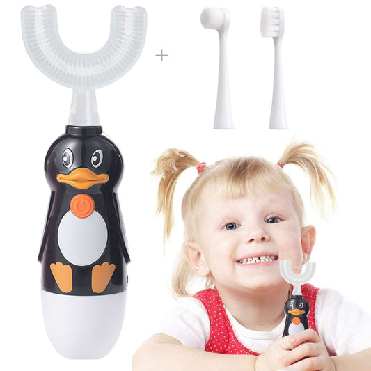 Caromolly U-Shaped Automatic ToothbrushKids Electric Toothbrush with U-Shaped ToothbrushThree Types of Brush HeadsCartoon Modeling Battery Operated Small for 2-6 YearsBlack1 Pack