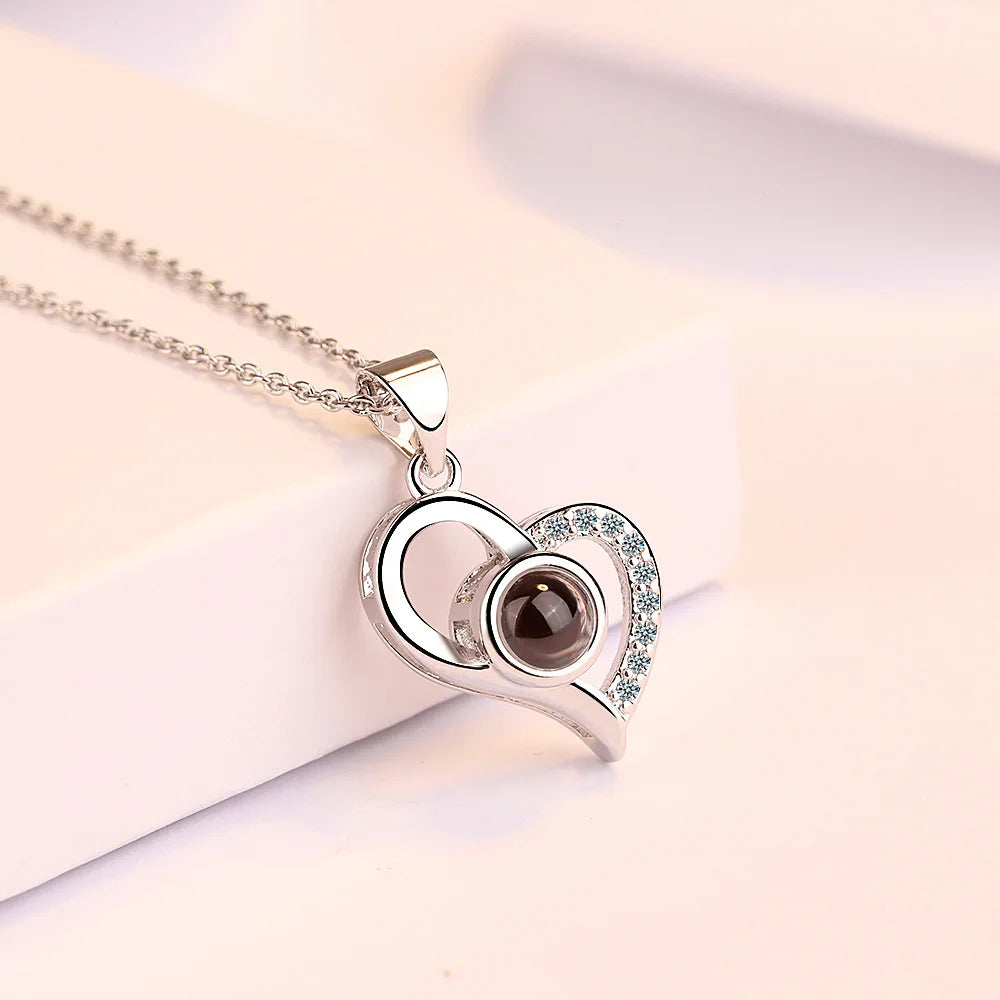 Love Zircon Necklace 100 Languages I Love You Projection Pendant for Women with 9 Roses Gift Box 2023 Hot Romantic Accessories