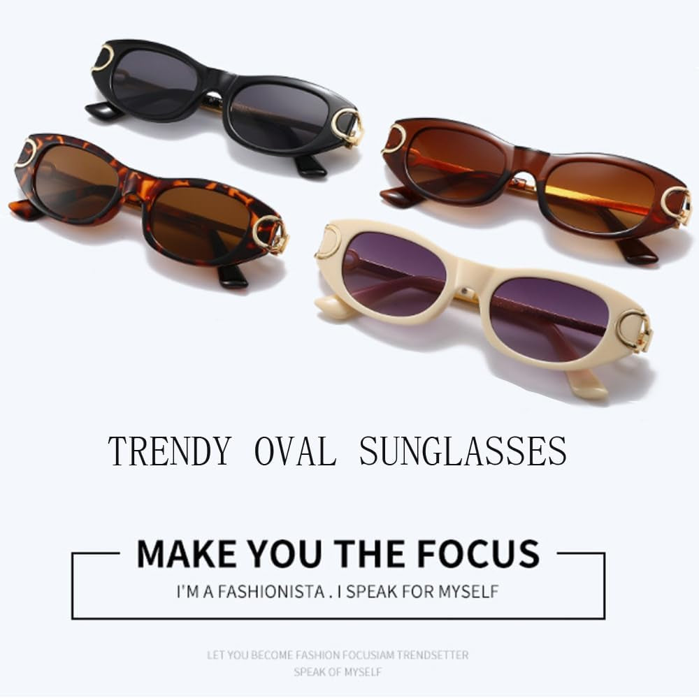 Retro Oval Sunglasses for Women 90S Classic Cat Eye Frame Sun Glasses Fashion Vintage Gold Metal Shades BS1800S