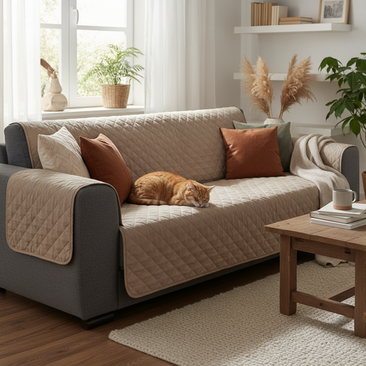 Sofa Protector for Pets – cat resting on covered sofa lifestyle photo