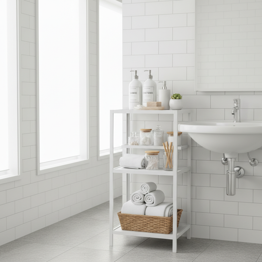 Bathroom Shelf Organizer – organized bathroom lifestyle photo