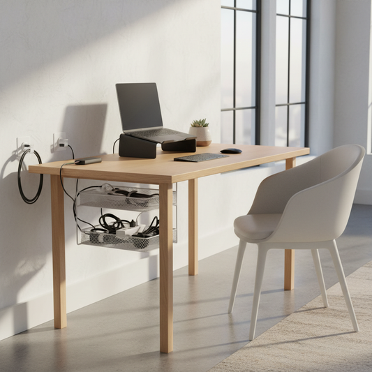 Desk Cable Organizer – clean minimal desk setup lifestyle photo