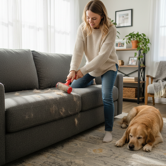 Pet Hair Remover Roller – in-use on sofa lifestyle photo