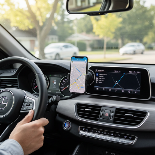 Magnetic Phone Holder – phone mounted showing navigation lifestyle photo