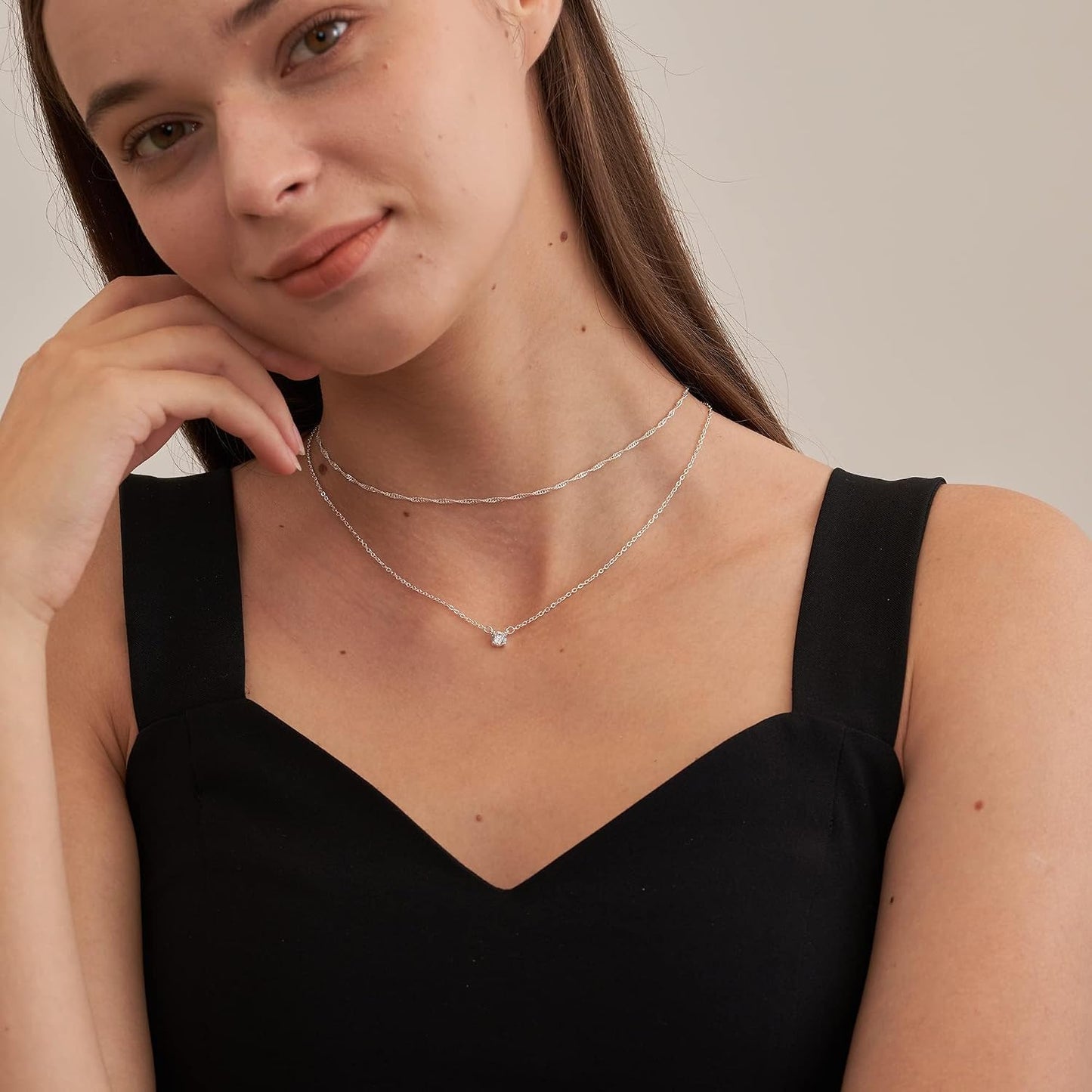 Gold Chain Necklace for Women, 14K Gold Plated Thin Beaded Wave Box Chain Necklace Dainty Simple Layered Choker Minimalist Link Chain Trendy Jewelry for Women