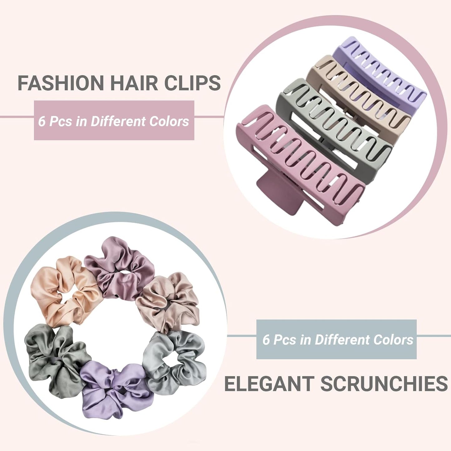 12 Pack Hair Clips Satin Scrunchies for Women Set Medium Matte Claw Clips for Women and Girls Thin Thick Curly Hair No Damage Hair Accessories