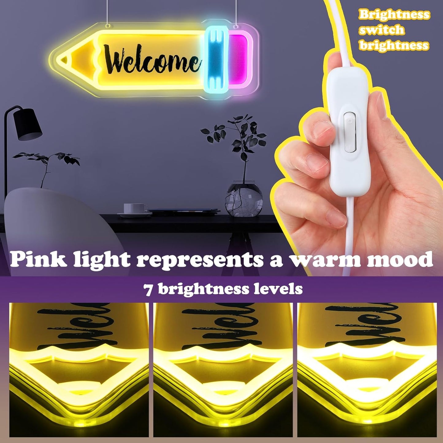 Pencil LED Neon Signs Back to School Wall Decoration 17 X 6 Inches for Back to School Classroom Study Area Library