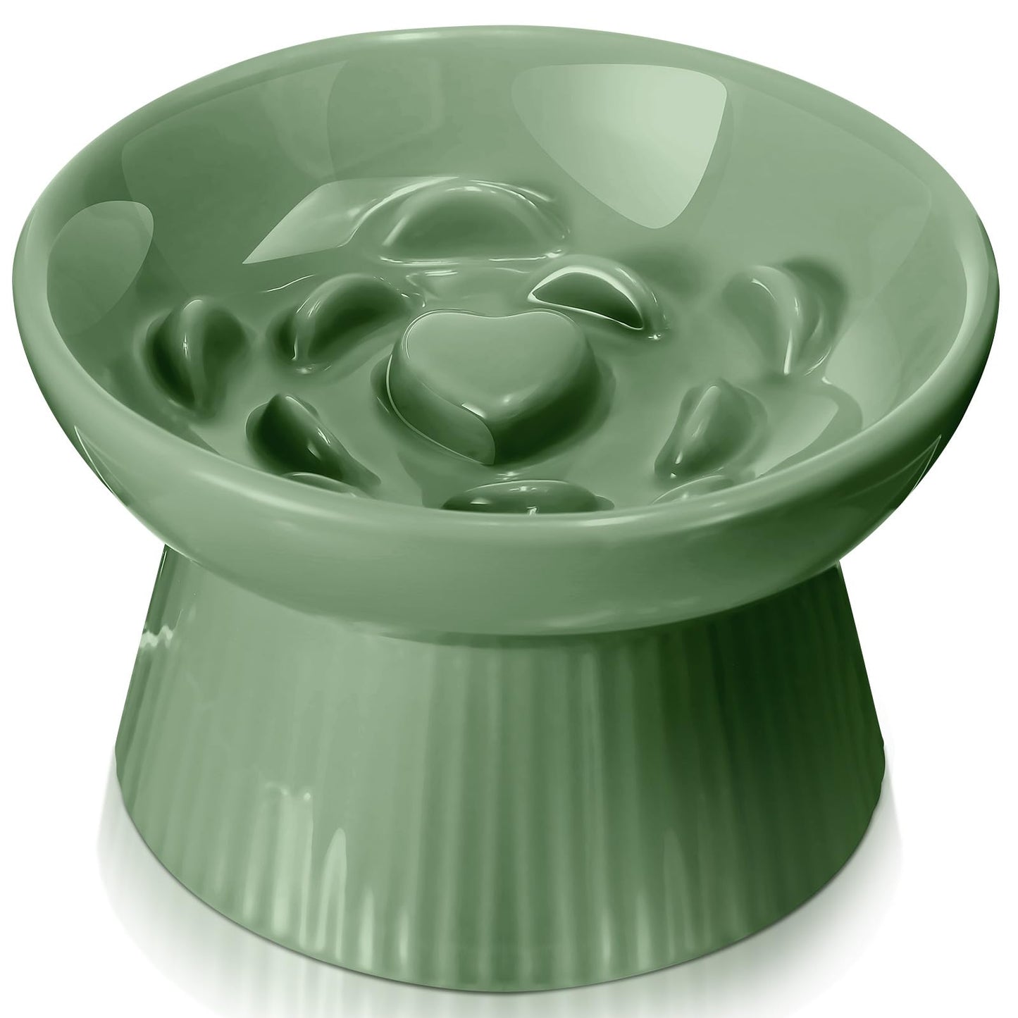 Tioncy Ceramic Slow Feeder Raised Cat Bowl Elevated Cat Bowls Anti Vomit Dry Wet Food and Water Bowl Easy to Clean Pet Bowls High Edge for Cats Small Dogs Kitten Home Dishwasher Safe(Sage Green)