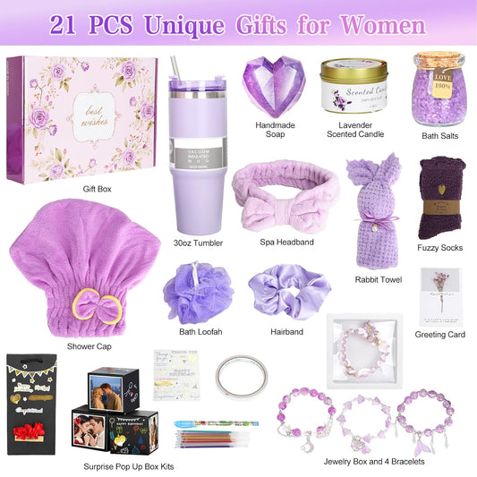 Birthday Mothers Day Gifts for Mom, 21PCS DIY Photo Pop up Box Get Well Soon Gifts Baskets for Women, Spa Care Package after Surgery Feel Better Inspirational Birthday Gift for Women Wife Grandma