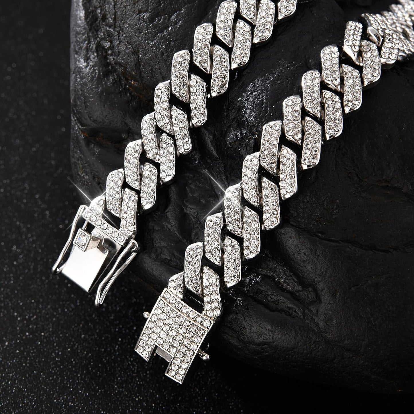 Mens Cuban Link Chain Iced Out Cuban Necklace 18K Gold & Silver Plated Chain for Men Women 14Mm Hip Hop Jewelry