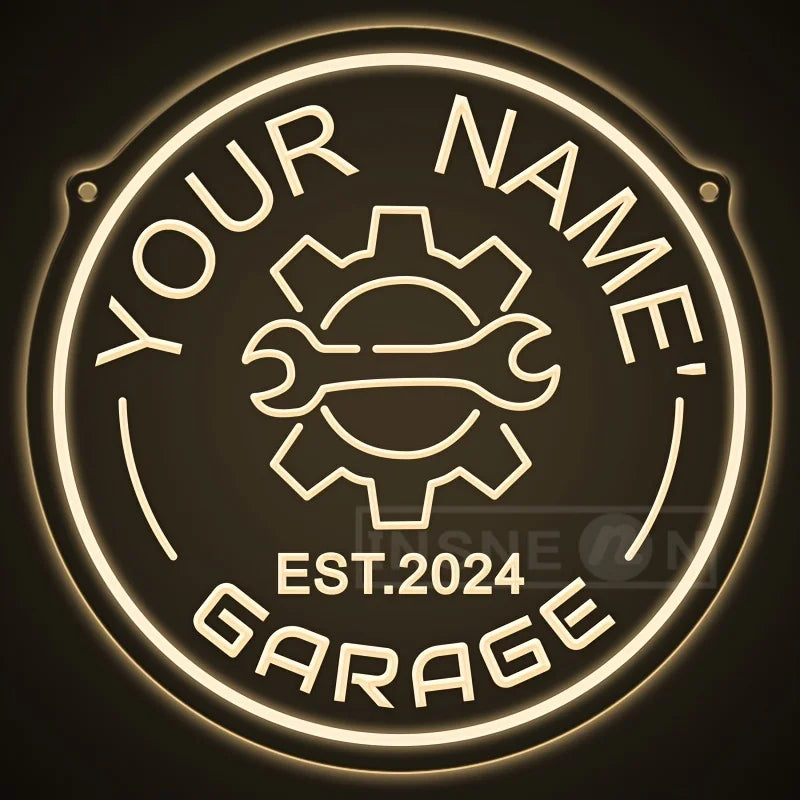 Custom Your Name Neon Garage Sign Gear Design USB Adjustable Brightness LED Wall Decor Auto Enthusiasts Parties Garage Decor