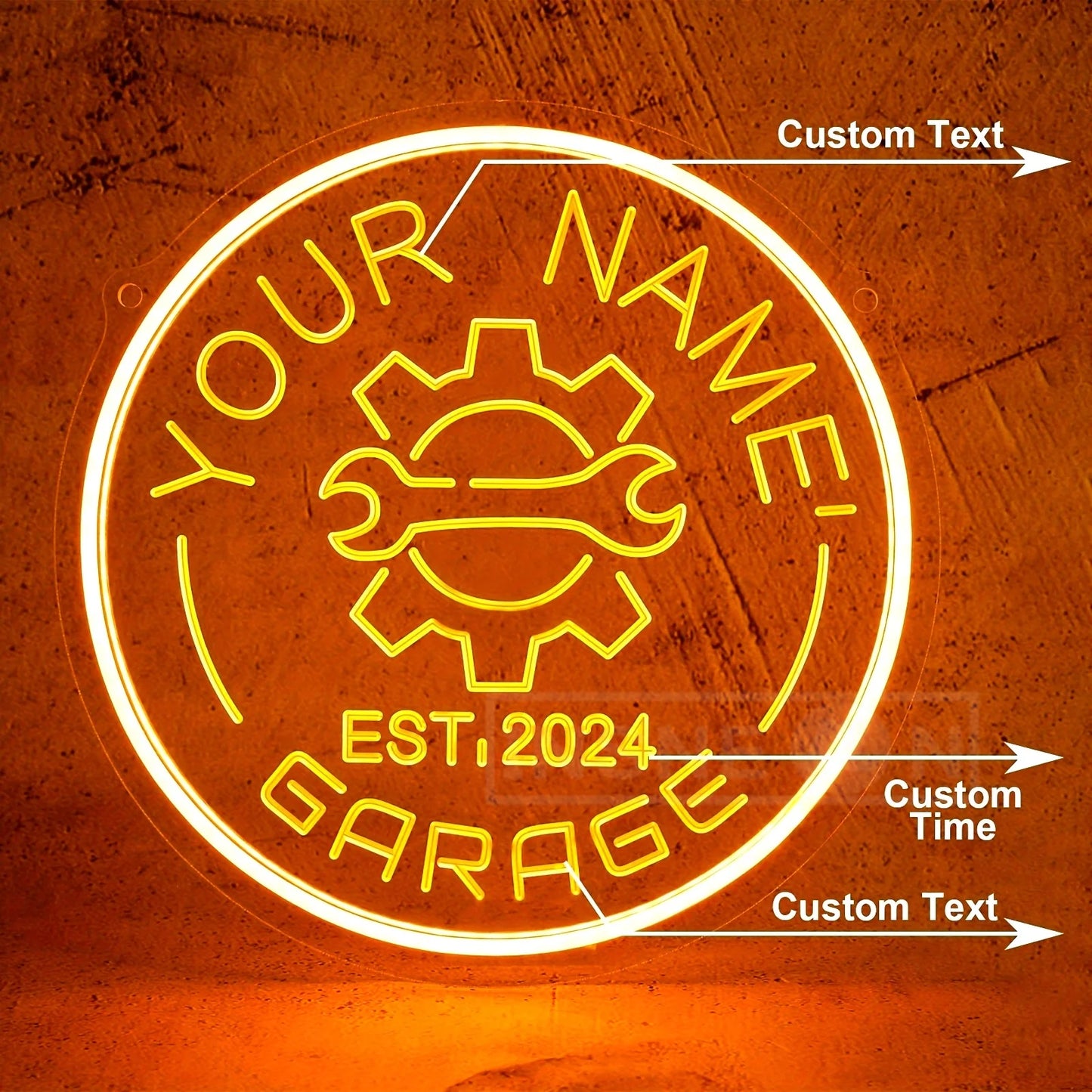 Custom Your Name Neon Garage Sign Gear Design USB Adjustable Brightness LED Wall Decor Auto Enthusiasts Parties Garage Decor