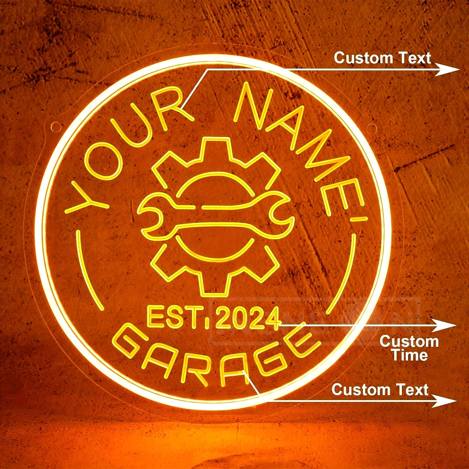 Custom Your Name Neon Garage Sign Gear Design USB Adjustable Brightness LED Wall Decor Auto Enthusiasts Parties Garage Decor