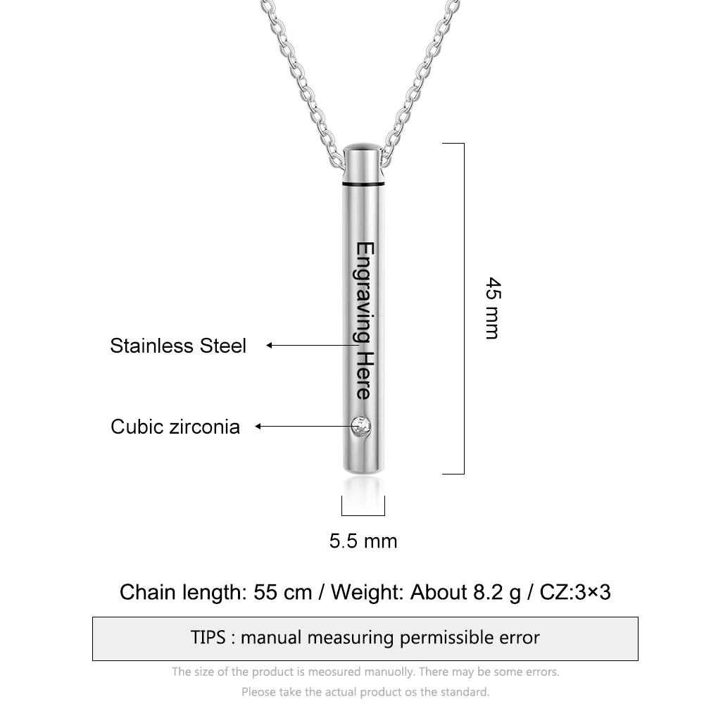 Custom Name Stainless Steel Personalized Bar Name Necklace