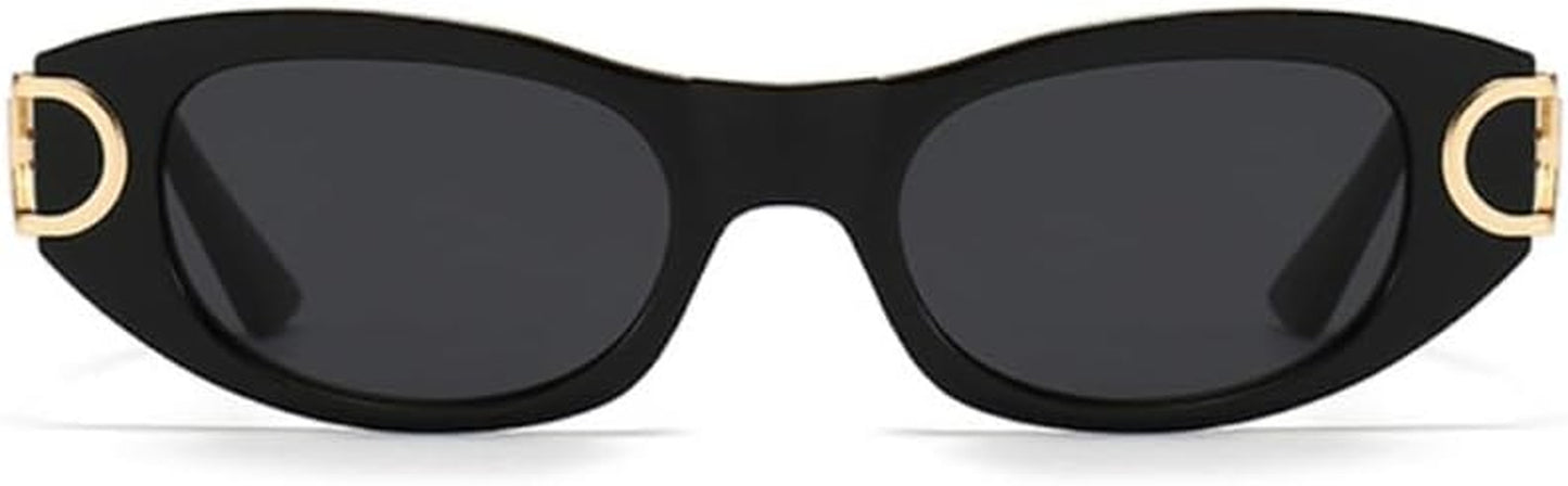 Retro Oval Sunglasses for Women 90S Classic Cat Eye Frame Sun Glasses Fashion Vintage Gold Metal Shades BS1800S