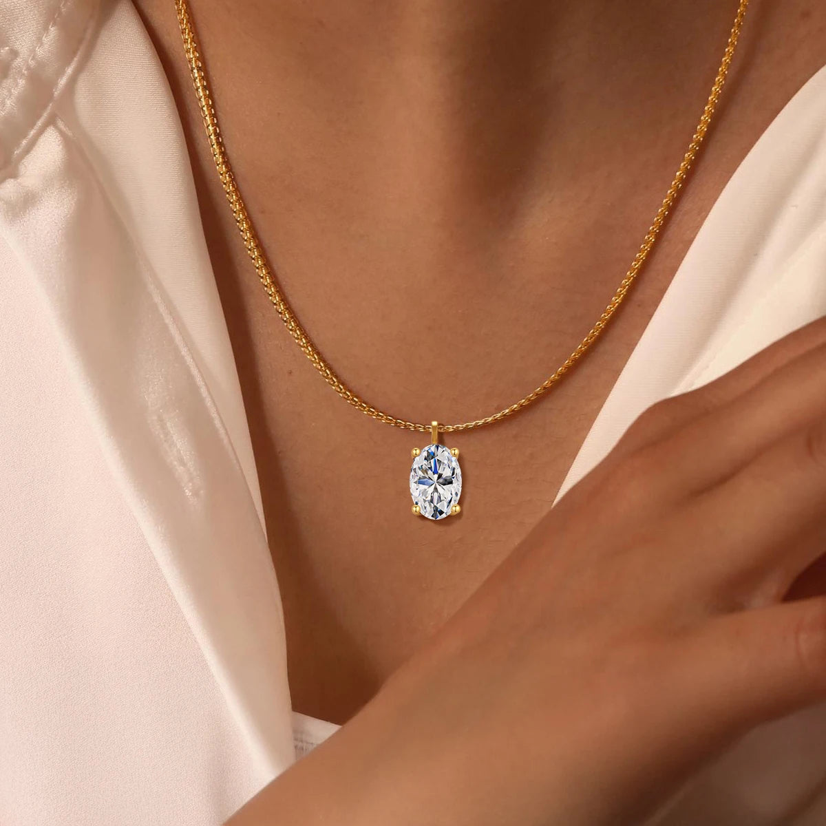 Classic 1-2Ct D Moissanite Solitaire Drop Necklace Diamond Stud Earrings for Women Real 14K Gold Oval Moissanite Pendant Chain