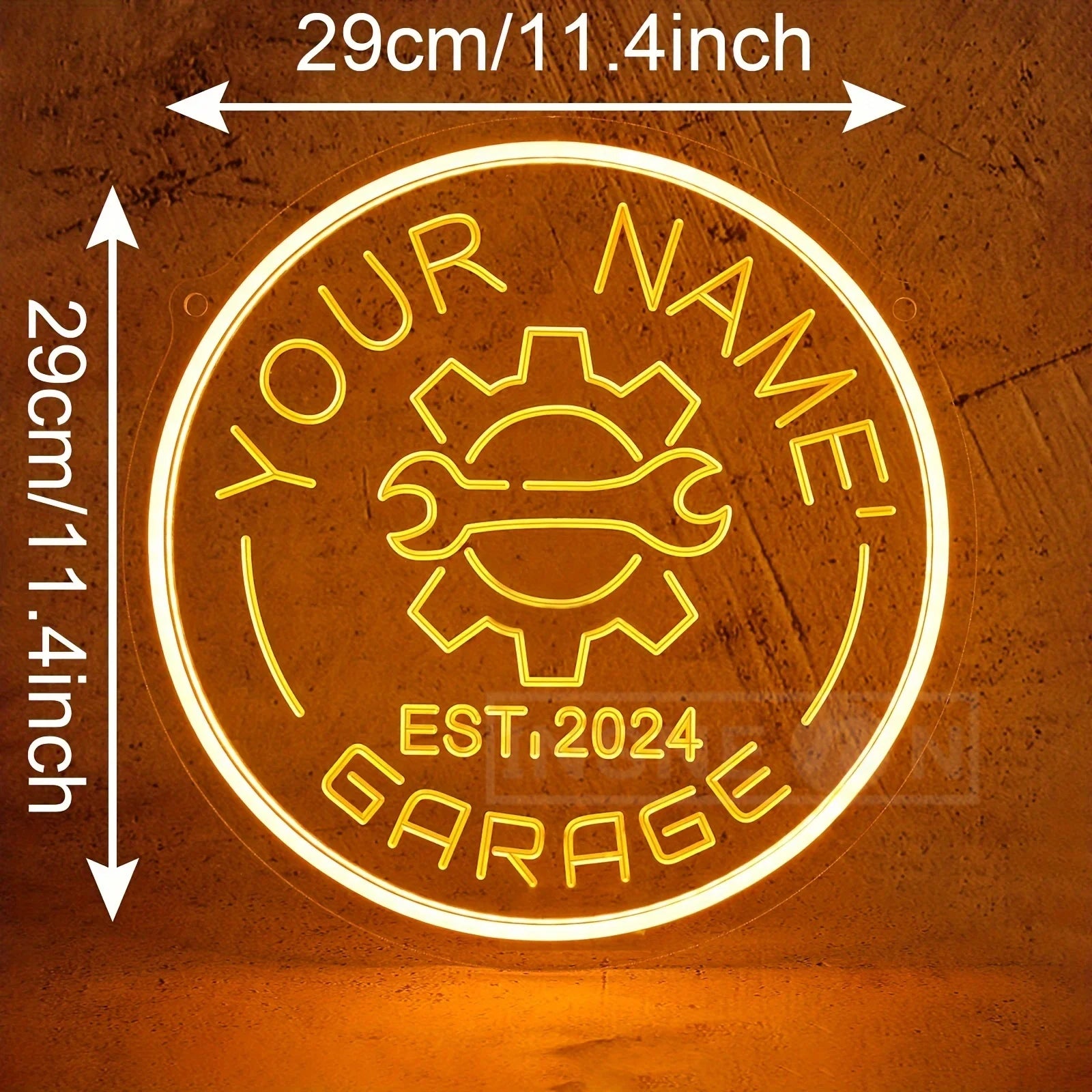 Custom Your Name Neon Garage Sign Gear Design USB Adjustable Brightness LED Wall Decor Auto Enthusiasts Parties Garage Decor