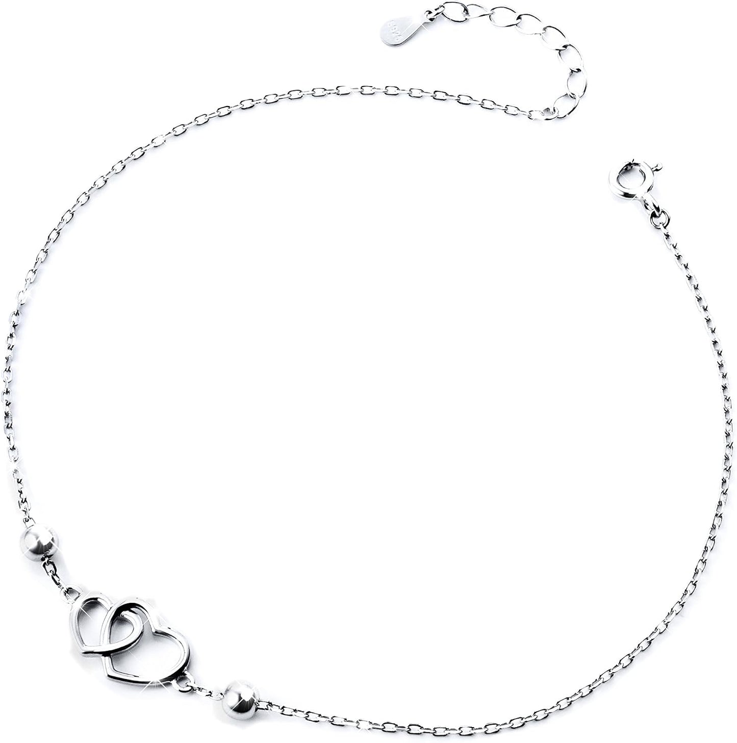 Anklet for Women S925 Sterling Silver Adjustable Foot Heart Lotus Infinity Moon Srars Flower Pearl Multilayer Layered Ankle Bracelet Beach Jewelry