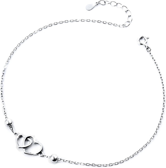 Anklet for Women S925 Sterling Silver Adjustable Foot Heart Lotus Infinity Moon Srars Flower Pearl Multilayer Layered Ankle Bracelet Beach Jewelry