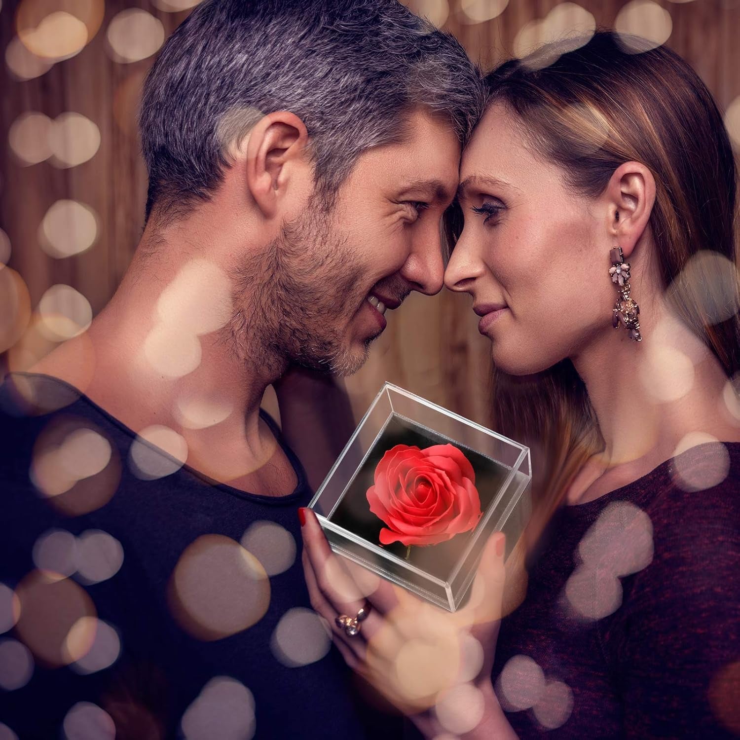 Mother'S Day Necklace Gift for Girlfriend Women I Love You in 100 Languages Projection Necklace Heart Pendant with Preserved Red Rose Flower in Box for Mom Mama Wife on Anniversary