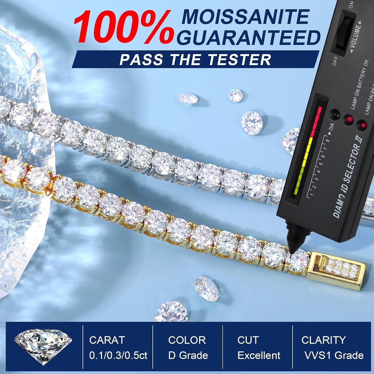 Moissanite Tennis Bracelet 5.0-21.0CT 18K Gold Plated S925 Sterling Silver Tennis Bracelet 3/4/5MM D Color VVS1 round Moissanite Bracelet for Women Men Simulated Diamonds Bracelets Jewelry Gifts