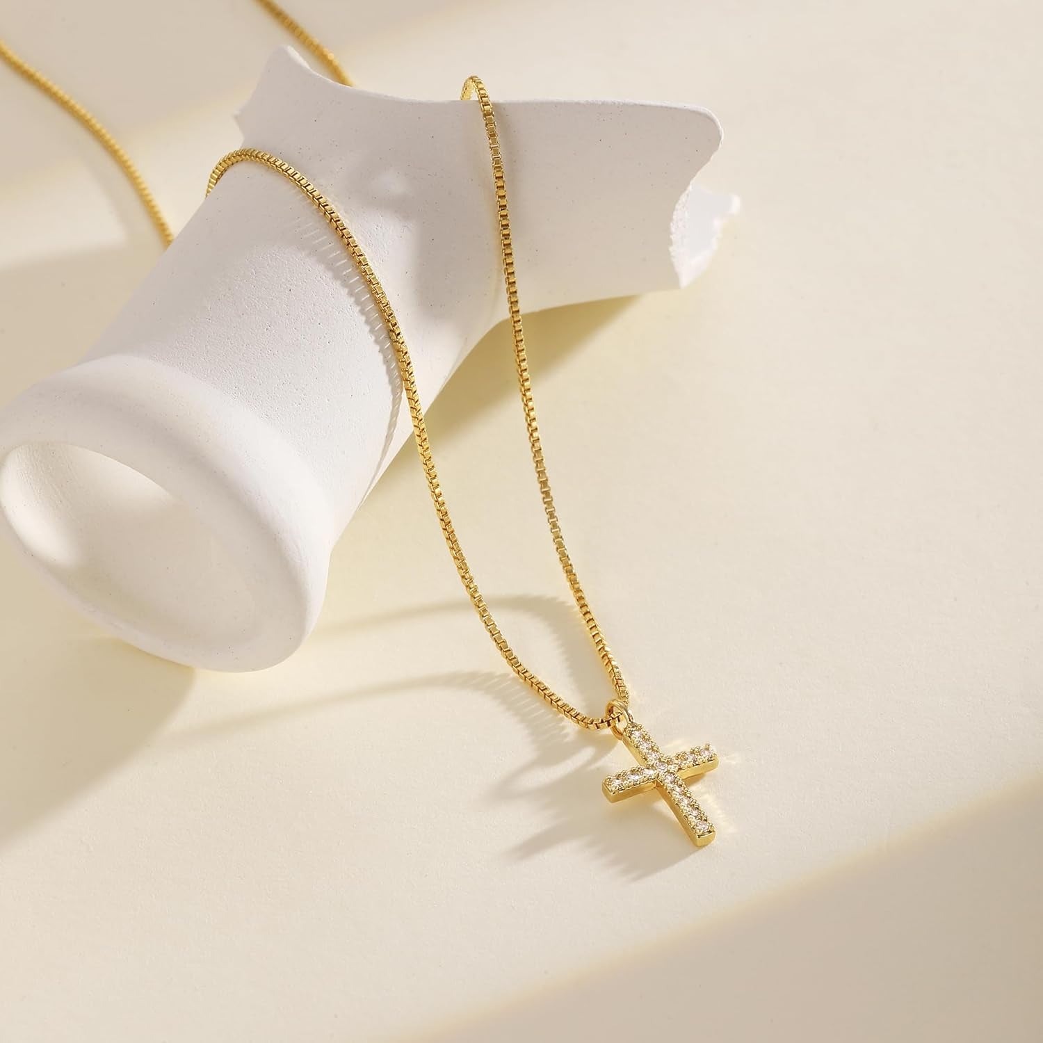 Cross Necklace for Women,14K Gold Plated Small Dainty Colorful Beaded Cubic Zirconia Diamond Double Layered Cross Pendant Choker Necklaces for Women,Christian Easter Religious Jewelry Gifts