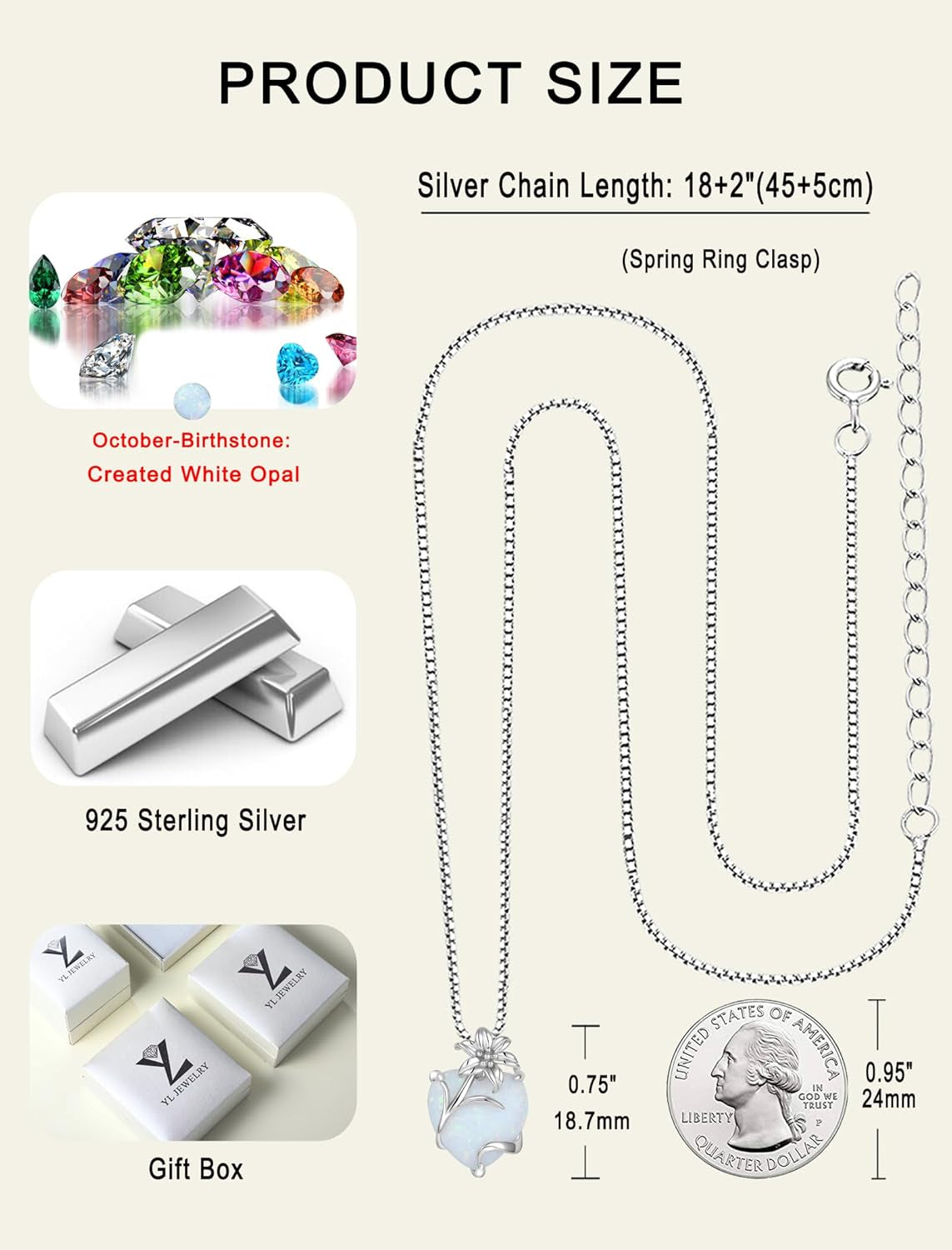 Heart Necklace for Women 925 Sterling Silver Lily Pendant Created Opal Flower Jewelry