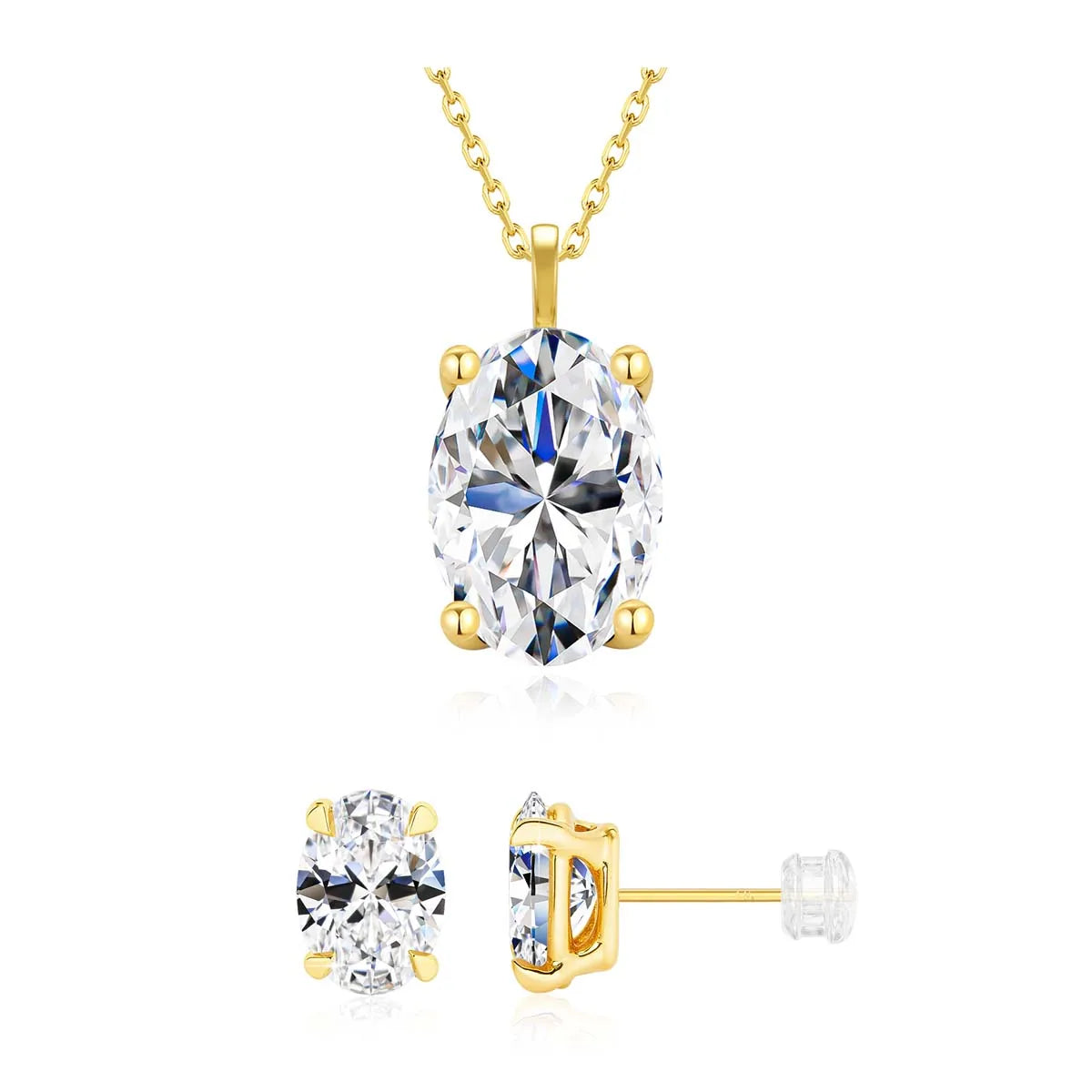 Classic 1-2Ct D Moissanite Solitaire Drop Necklace Diamond Stud Earrings for Women Real 14K Gold Oval Moissanite Pendant Chain