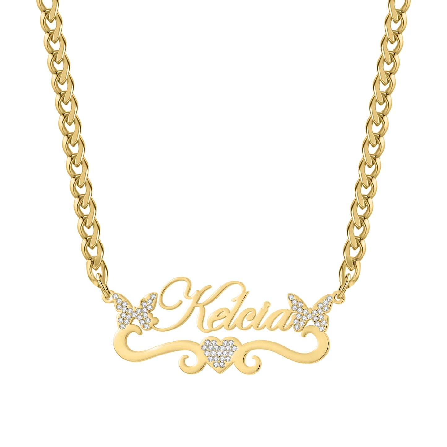 Luxury Custom Name Necklace with Butterfly Nameplate Rhinestone High Quality Stainless Steel with 18K Gold Plating Necklace