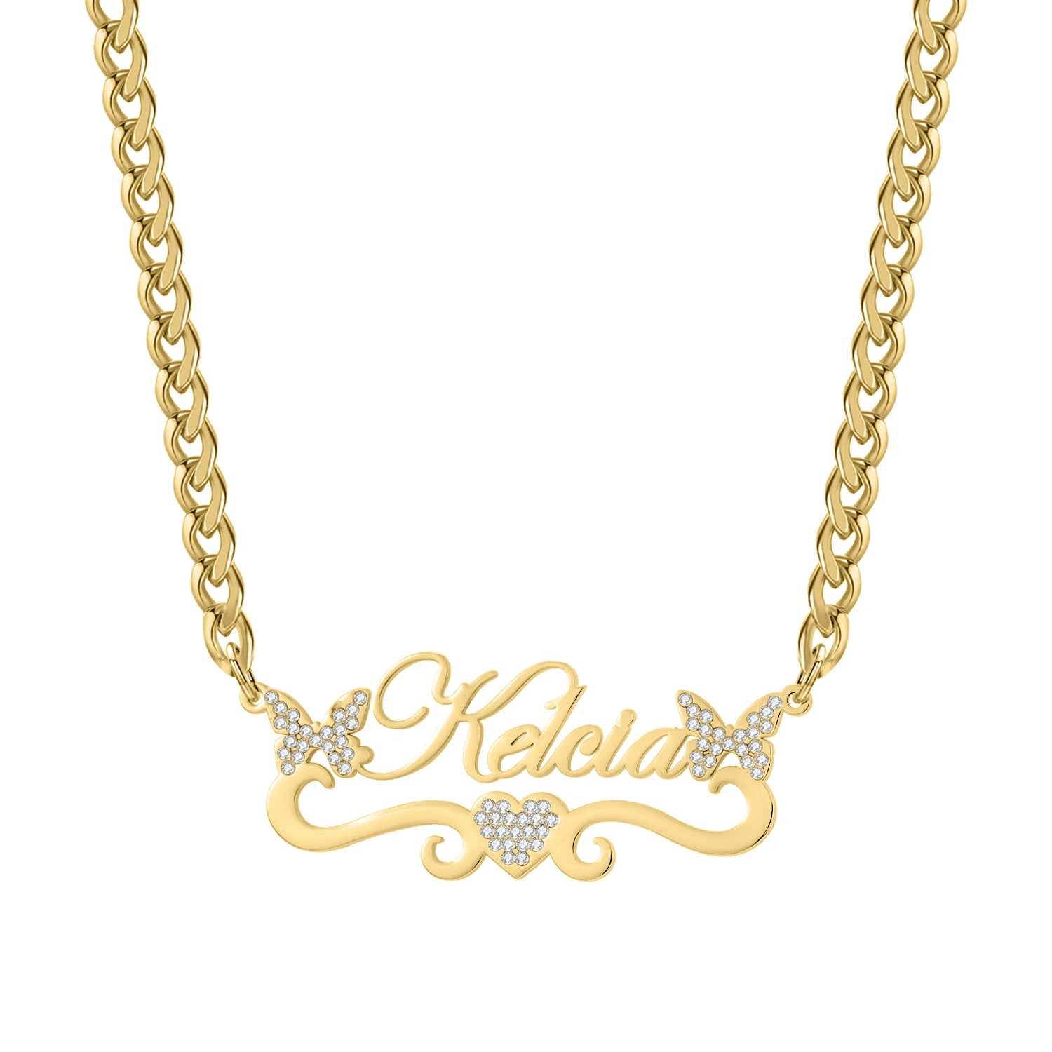 Luxury Custom Name Necklace with Butterfly Nameplate Rhinestone High Quality Stainless Steel with 18K Gold Plating Necklace