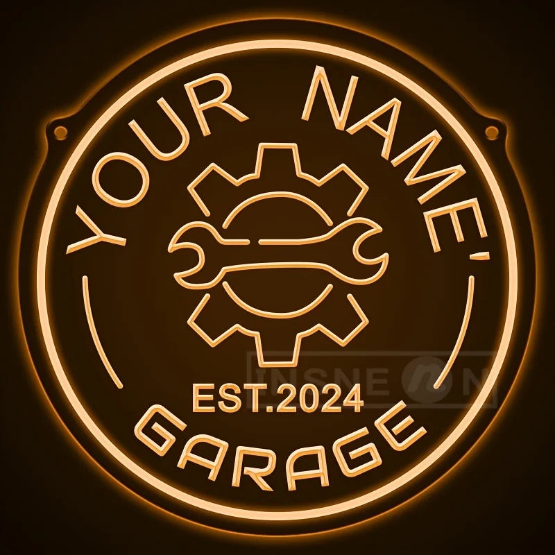 Custom Your Name Neon Garage Sign Gear Design USB Adjustable Brightness LED Wall Decor Auto Enthusiasts Parties Garage Decor