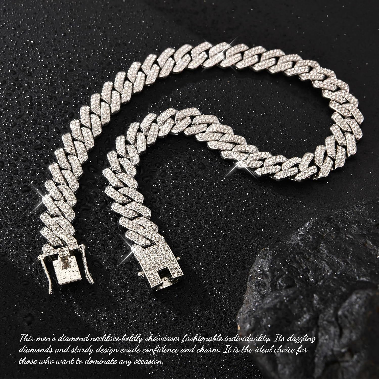 Mens Cuban Link Chain Iced Out Cuban Necklace 18K Gold & Silver Plated Chain for Men Women 14Mm Hip Hop Jewelry