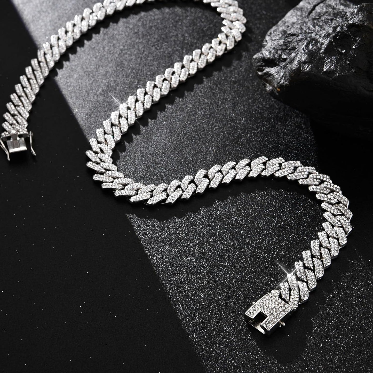 Mens Cuban Link Chain Iced Out Cuban Necklace 18K Gold & Silver Plated Chain for Men Women 14Mm Hip Hop Jewelry