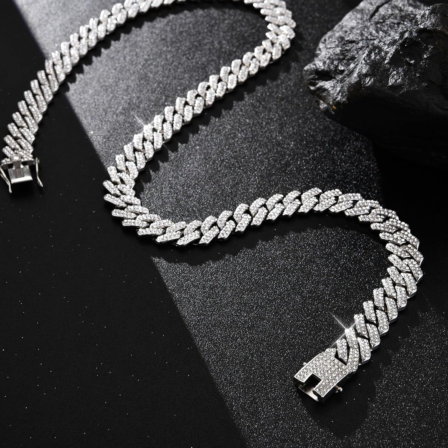 Mens Cuban Link Chain Iced Out Cuban Necklace 18K Gold & Silver Plated Chain for Men Women 14Mm Hip Hop Jewelry