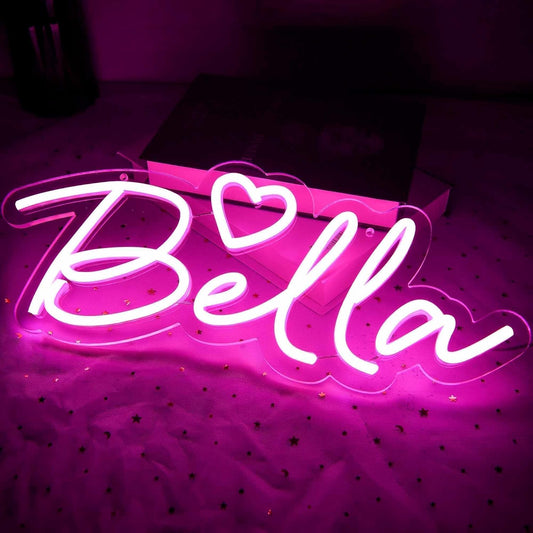 Bella Name Neon Sign for Wall Decor Bella Neon Light for Kids Room Dimmable Name LED Light up Sign for Girl Bedroom Birthday Party Decoration Size16.1 * 6.5In(Jtd052)