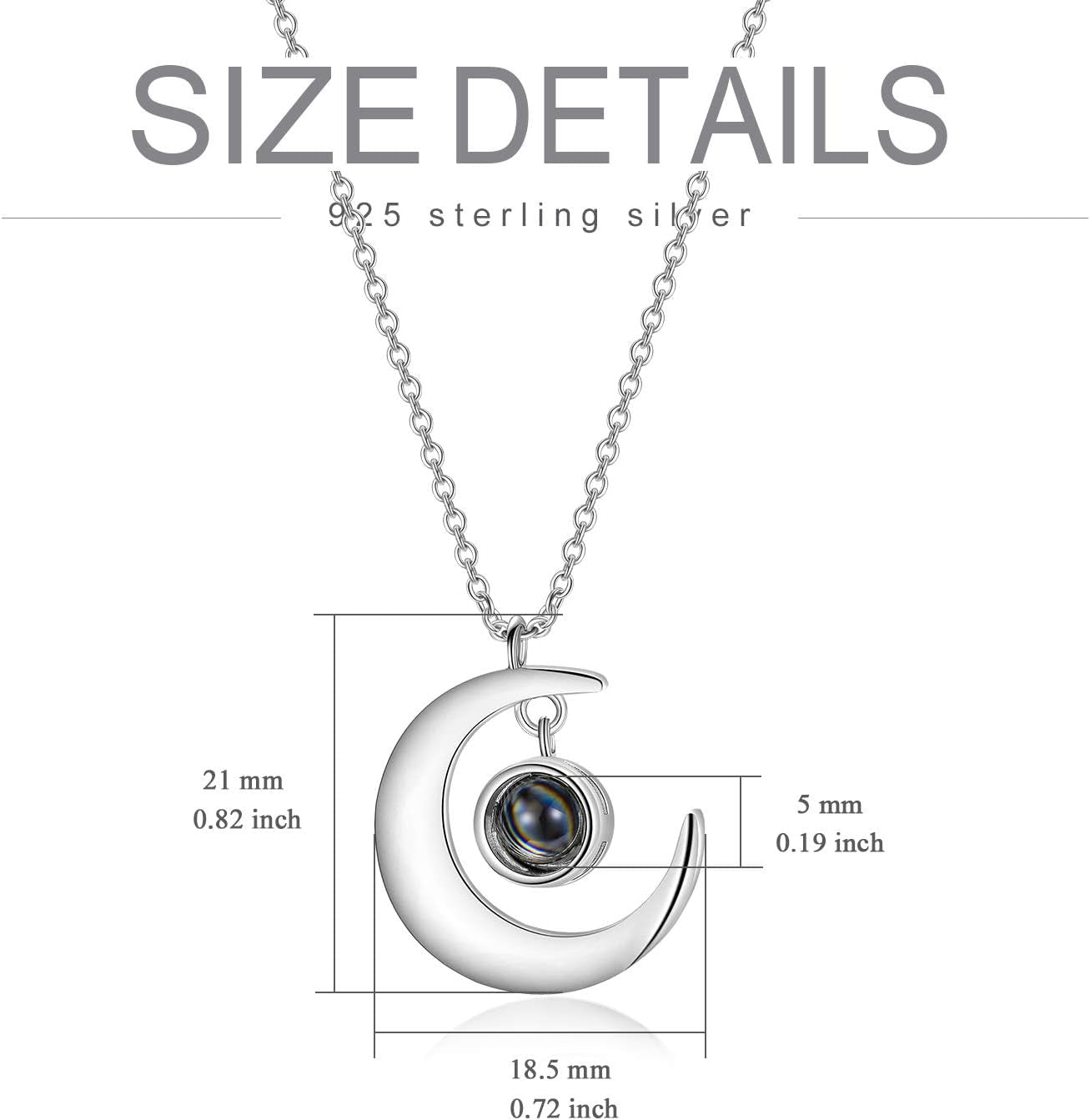 Sterling Silver Moon Necklace with I Love You in 100 Languages Projection/Personalize Photo Projection Pendant Jewelry Gifts for Wife Mom Adults