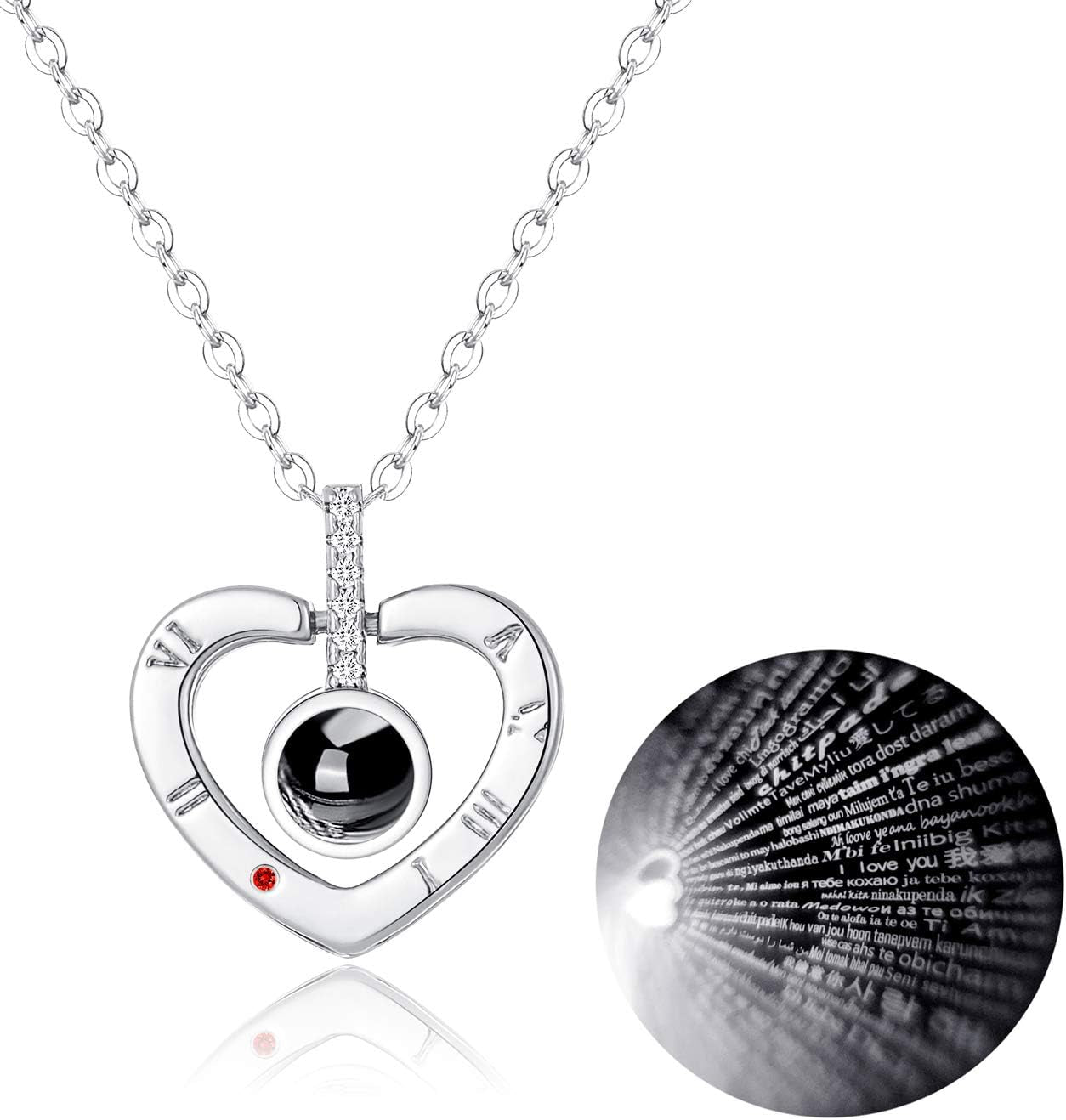 Gold Plated 100 Languages I Love You Memory Necklace Projection Pendant Necklace for Women Silver Tone
