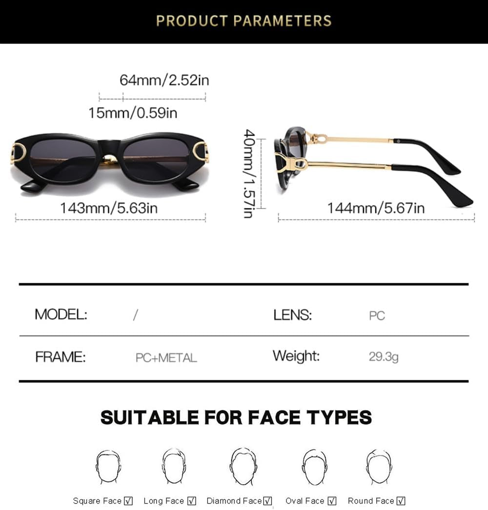 Retro Oval Sunglasses for Women 90S Classic Cat Eye Frame Sun Glasses Fashion Vintage Gold Metal Shades BS1800S