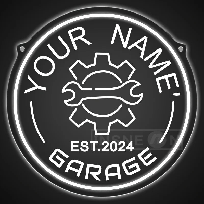 Custom Your Name Neon Garage Sign Gear Design USB Adjustable Brightness LED Wall Decor Auto Enthusiasts Parties Garage Decor