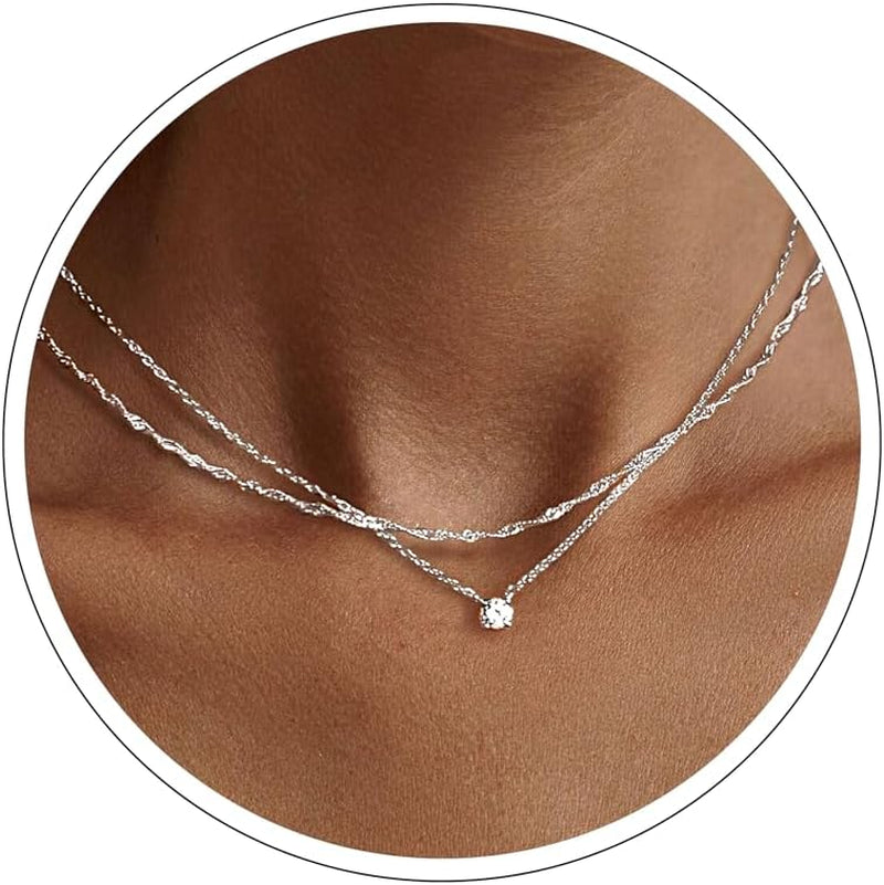 Gold Chain Necklace for Women, 14K Gold Plated Thin Beaded Wave Box Chain Necklace Dainty Simple Layered Choker Minimalist Link Chain Trendy Jewelry for Women