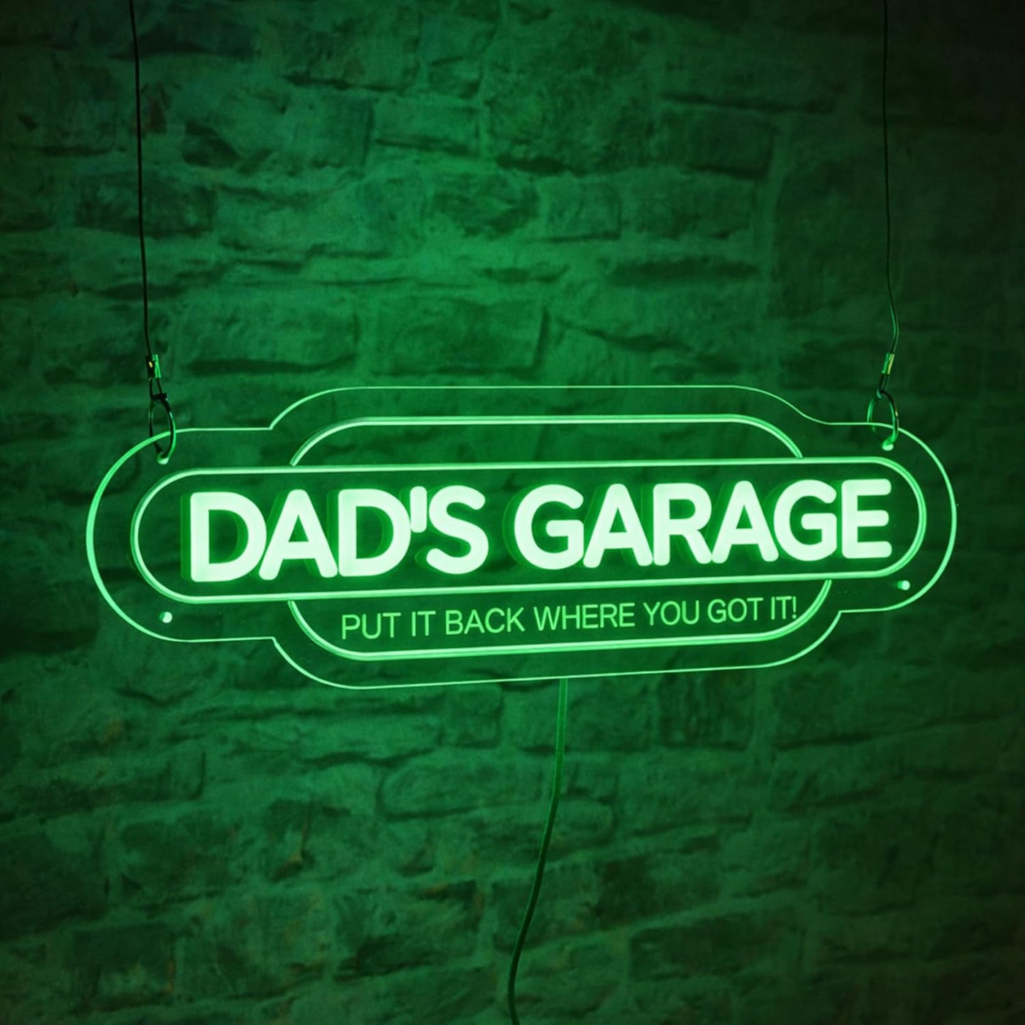 Green Dad’S Garage Neon Sign, Dimmable Handmade Acrylic Garage LED Light Sign, Put It Back Where You Got It 3D Garage Neon Signs Wall Decor, Birthday Father’S Day Gift for Dad Men 16 X 4.9 In