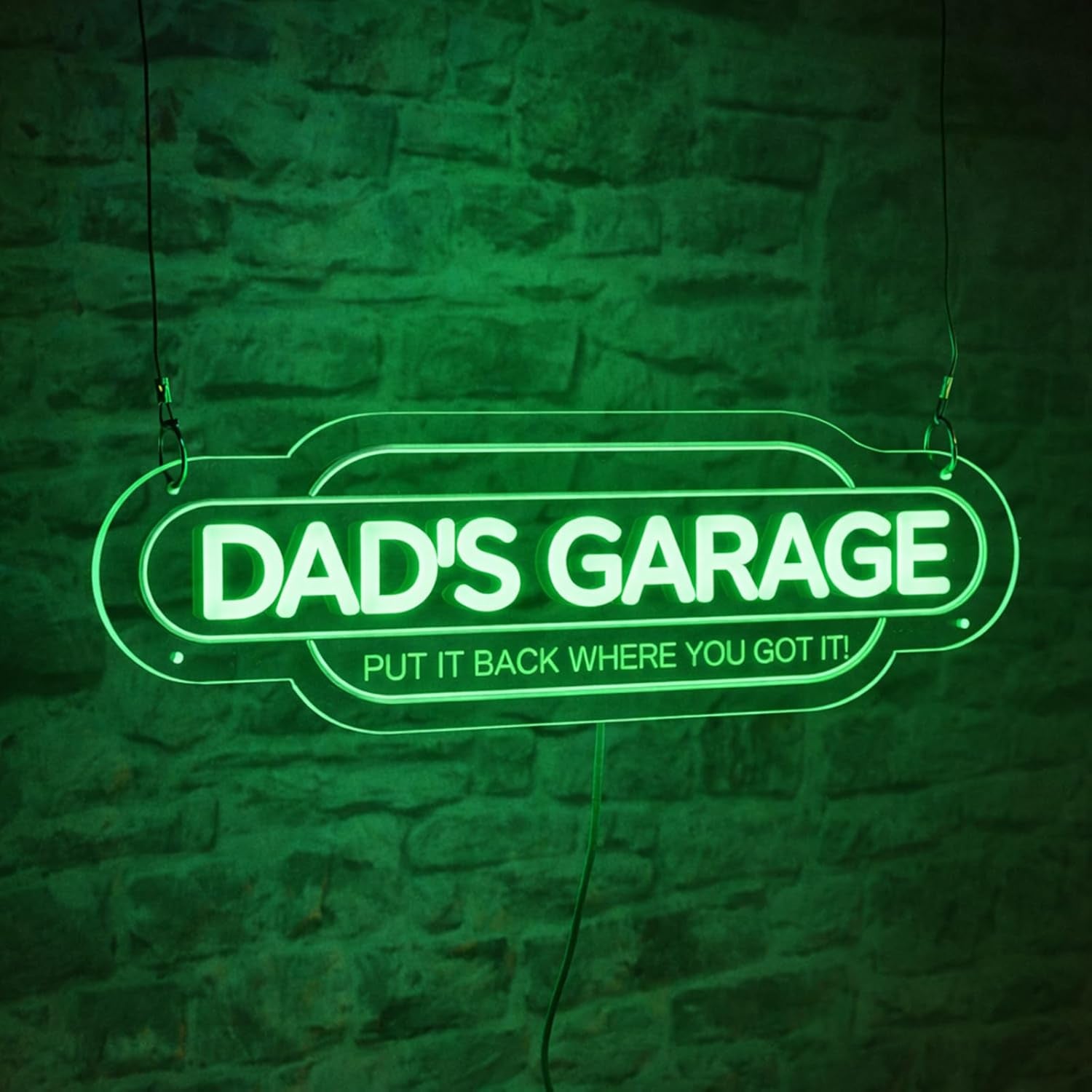 Green Dad’S Garage Neon Sign, Dimmable Handmade Acrylic Garage LED Light Sign, Put It Back Where You Got It 3D Garage Neon Signs Wall Decor, Birthday Father’S Day Gift for Dad Men 16 X 4.9 In