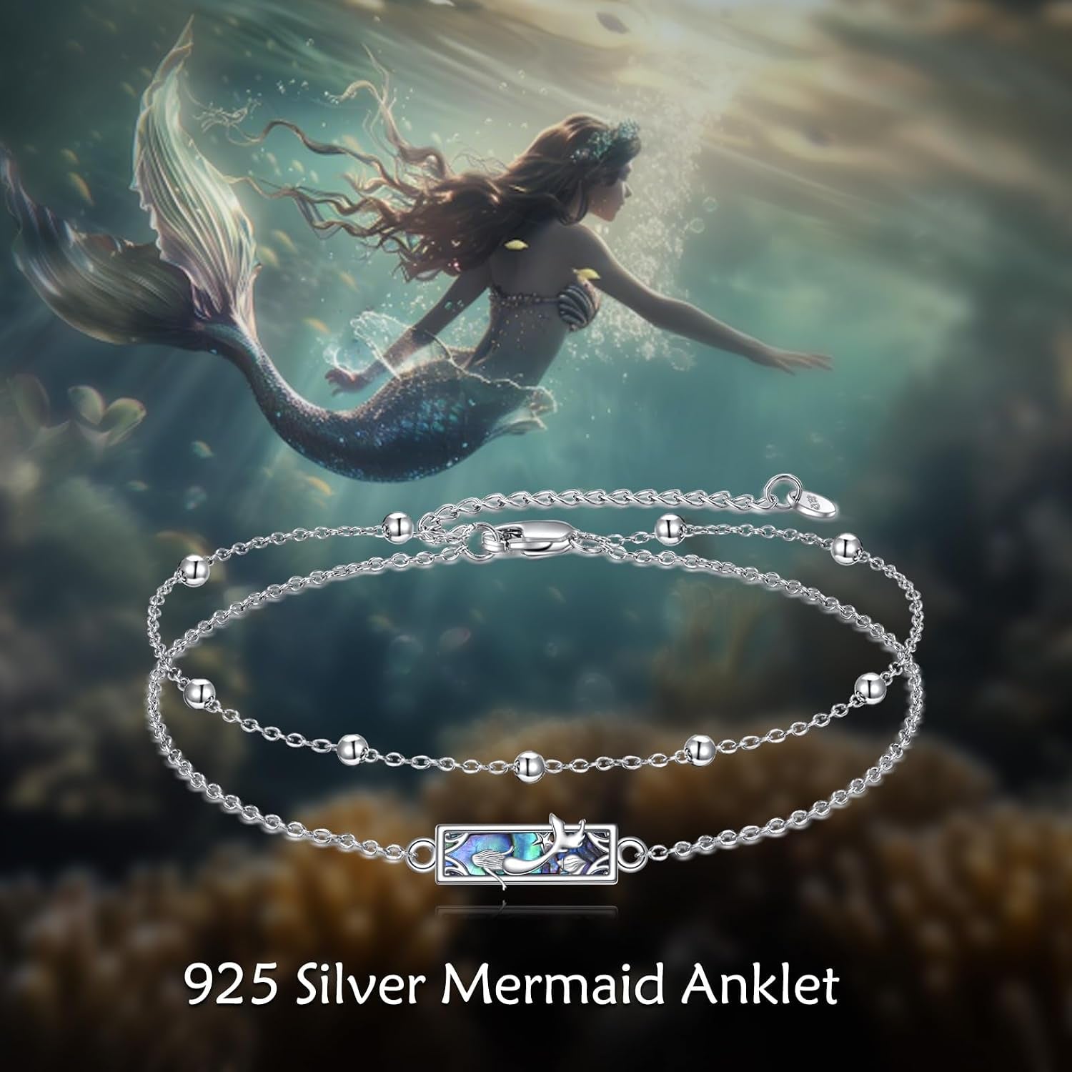 Mermaid Anklet 925 Sterling Silver Abalone Shell Ocean Jewelry Gifts for Women Mother Friends