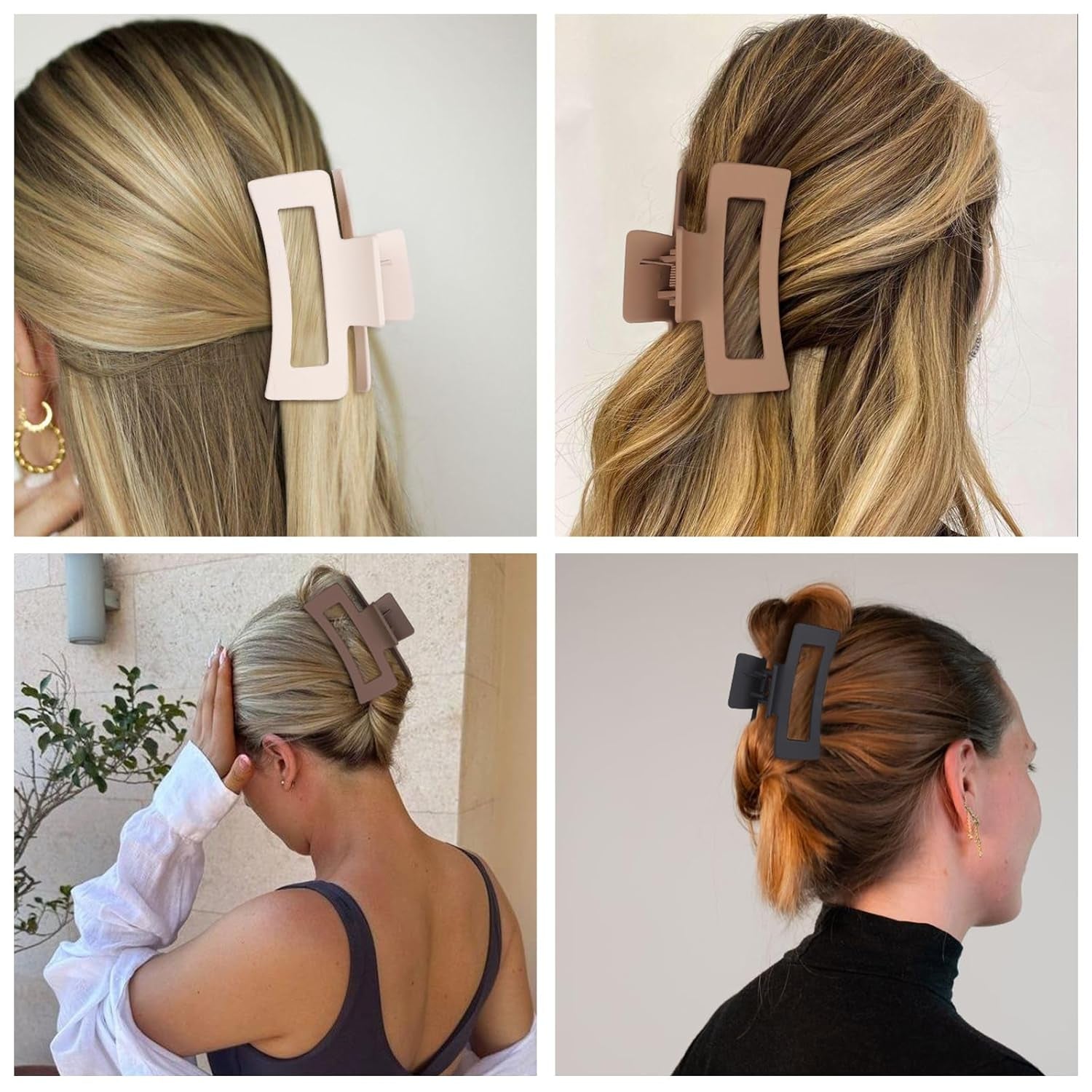 Medium Hair Clips for Women 8 Pcs Small Claw Clips for Thin and Thick Hair 2 Styles Hair Claw Clips Combination Rectangle Banana Jaw Hair Accessories for Women and Girls (Brown)